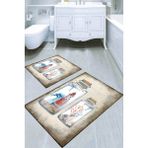 Resmiro Cam Şişe Deniz Feneri Desenli 2li Banyo Paspası (50X60 cm - 60X100 Cm) - Çok Renkli - 60 x 100 cm