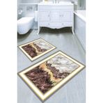 Resmiro Çerçeve Kahve Mermer Desenli Kaymaz Taban Yıkanabilir 2'li Desenli Banyo Paspası (50X60 cm - 60X100 Cm) - Renkli