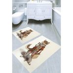 Resmiro Çiçekli Tilki Desenli Kaymaz Taban Yıkanabilir 2'li Desenli Banyo Paspası (50X60 cm - 60X100 Cm) - Renkli