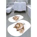 Resmiro Çılgın Kedi Desenli Kaymaz Taban Yıkanabilir 2'li Desenli Banyo Paspası (50X60 cm - 60X100 Cm) - Renkli