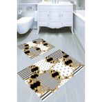 Resmiro Çizgiler ve Noktalar Çerçeve Desenli Kaymaz Taban Yıkanabilir 2'li Desenli Banyo Paspası (50X60 cm - 60X100 Cm) - Renkli