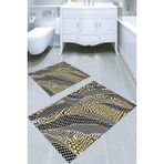 Resmiro Dalgalı Geometrik Şekilli Kaymaz Taban Yıkanabilir 2'li Desenli Banyo Paspası (50X60 cm - 60X100 Cm) - Renkli