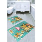 Resmiro Deniz Kabukları ve Flamingo Desenli Kaymaz Taban Yıkanabilir 2'li Desenli Banyo Paspası (50X60 cm - 60X100 Cm) - Renkli
