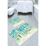 Resmiro Deniz Nesneleri Süslemeli Kaymaz Taban Yıkanabilir 2'li Desenli Banyo Paspası (50X60 cm - 60X100 Cm) - Renkli