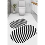 Resmiro Düz Çizgili Kaymaz Taban Yıkanabilir 2'li Desenli Banyo Paspası (50X60 cm - 60X100 Cm) - Renkli