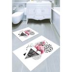 Resmiro Geometrik Flamingo Desenli Kaymaz Taban Yıkanabilir 2'li Desenli Banyo Paspası (50X60 cm - 60X100 Cm) - Renkli