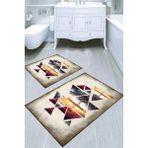 Resmiro Geometrik Yansıma Desenli Kaymaz Taban Yıkanabilir 2'li Desenli Banyo Paspası (50X60 cm - 60X100 Cm) - Renkli