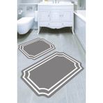 Resmiro Gri Zemin Dekoratif Çerçeve Desenli Kaymaz Taban Yıkanabilir 2'li Desenli Banyo Paspası (50X60 cm - 60X100 Cm) - Renkli