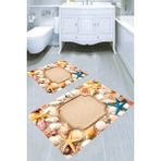 Resmiro Halat Çerçeve ve Kum Desenli Kaymaz Taban Yıkanabilir 2'li Desenli Banyo Paspası (50X60 cm - 60X100 Cm) - Renkli