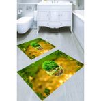 Resmiro Hayat Ağacı Desenli Kaymaz Taban Yıkanabilir 2'li Desenli Banyo Paspası (50X60 cm - 60X100 Cm) - Renkli