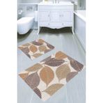 Resmiro Kabartma Yaprak Desenli Kaymaz Taban Yıkanabilir 2'li Desenli Banyo Paspası (50X60 cm - 60X100 Cm) - Renkli