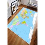Resmiro Kaymaz Taban Yıkanabilir Dünya Haritası Tasarımlı Dijital Baskılı Halı - 160 x 250 cm - Renkli