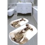 Resmiro Kedi ve Köpek Desenli Kaymaz Taban Yıkanabilir 2'li Desenli Banyo Paspası (50X60 cm - 60X100 Cm) - Renkli