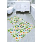 Resmiro Kelebeklerin Dansı Desenli Kaymaz Taban Yıkanabilir 2'li Desenli Banyo Paspası (50X60 cm - 60X100 Cm) - Renkli
