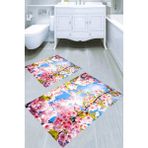 Resmiro Kır Çiçekleri Güneş Yansıması Desenli Kaymaz Taban Yıkanabilir 2'li Desenli Banyo Paspası (50X60 cm - 60X100 Cm) - Renkli