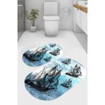 Resmiro Korsan Gemisi Desenli Kaymaz Taban Yıkanabilir 2'li Desenli Banyo Paspası (50X60 cm - 60X100 Cm) - Renkli