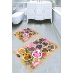 Resmiro Kuru Bitki Tohumları Desenli Kaymaz Taban Yıkanabilir 2'li Desenli Banyo Paspası (50X60 cm - 60X100 Cm) - Renkli