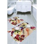 Resmiro Kurumuş Çiçekler Desenli Kaymaz Taban Yıkanabilir 2'li Desenli Banyo Paspası (50X60 cm - 60X100 Cm) - Renkli