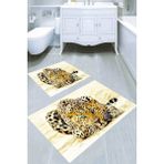 Resmiro Leopar Çizimli Kaymaz Taban Yıkanabilir 2'li Desenli Banyo Paspası (50X60 cm - 60X100 Cm) - Renkli