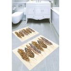 Resmiro Leoparlı Yaprak Desenli Kaymaz Taban Yıkanabilir 2'li Desenli Banyo Paspası (50X60 cm - 60X100 Cm) - Renkli