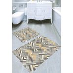 Resmiro Modern Gri Çizgiler Tasarımlı Kaymaz Taban Yıkanabilir 2'li Desenli Banyo Paspası (50X60 cm - 60X100 Cm) - Renkli
