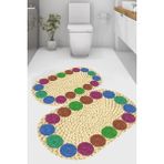Resmiro Oval Hasır Çerçeve Desenli Kaymaz Taban Yıkanabilir 2'li Desenli Banyo Paspası (50X60 cm - 60X100 Cm) - Renkli