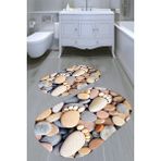 Resmiro Parmak Taş Desenli Kaymaz Taban Yıkanabilir 2'li Desenli Banyo Paspası (50X60 cm - 60X100 Cm) - Renkli