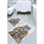 Resmiro Patron Kedi Desenli Kaymaz Taban Yıkanabilir 2'li Desenli Banyo Paspası (50X60 cm - 60X100 Cm) - Renkli