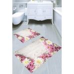 Resmiro Pembe Beyaz Çiçek Yaprakları Desenli Kaymaz Taban Yıkanabilir 2'li Desenli Banyo Paspası (50X60 cm - 60X100 Cm) - Renkli