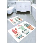 Resmiro Renkli Kaktüs Desenli 2′li Banyo Paspası (50X60 cm - 60X100 Cm) - Çok Renkli - 60 x 100 cm