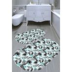 Resmiro Retro Palmiye Desenli Kaymaz Taban Yıkanabilir 2'li Desenli Banyo Paspası (50X60 cm - 60X100 Cm) - Renkli