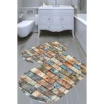 Resmiro Retro Taş Desenli Kaymaz Taban Yıkanabilir 2'li Desenli Banyo Paspası (50X60 cm - 60X100 Cm) - Renkli