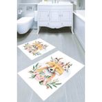 Resmiro Sevimli Tilki Desenli Kaymaz Taban Yıkanabilir 2'li Desenli Banyo Paspası (50X60 cm - 60X100 Cm) - Renkli