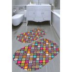 Resmiro Simetrik Baklava Desenli Kaymaz Taban Yıkanabilir 2'li Desenli Banyo Paspası (50X60 cm - 60X100 Cm) - Renkli