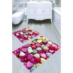 Resmiro Simli Kalp Taş Desenli Kaymaz Taban Yıkanabilir 2'li Desenli Banyo Paspası (50X60 cm - 60X100 Cm) - Renkli