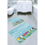 Resmiro Sıralı Laleler Desenli Kaymaz Taban Yıkanabilir 2'li Desenli Banyo Paspası (50X60 cm - 60X100 Cm) - Renkli