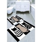 Resmiro Siyah Beyaz Kediler Kaymaz Taban Yıkanabilir 2'li Desenli Banyo Paspası (50X60 cm - 60X100 Cm) - Renkli