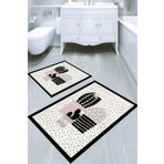 Resmiro Siyah Çerçeve Kaktüs Desenli Banyo Paspası 2'Li 50x60 Cm - 60x100 Cm