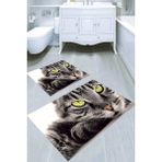 Resmiro Siyah Kedi Desenli Kaymaz Taban Yıkanabilir 2'li Desenli Banyo Paspası (50X60 cm - 60X100 Cm) - Renkli