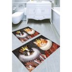 Resmiro Soylu Kraliyet Hayvanları Desenli Kaymaz Taban Yıkanabilir 2'li Desenli Banyo Paspası (50X60 cm - 60X100 Cm) - Renkli
