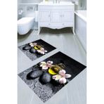 Resmiro Su Damlaları ve Doğal Taş Desenli Kaymaz Taban Yıkanabilir 2'li Desenli Banyo Paspası (50X60 cm - 60X100 Cm) - Renkli