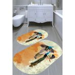 Resmiro Sulu Boya Efektli Desenli Kaymaz Taban Yıkanabilir 2'li Desenli Banyo Paspası (50X60 cm - 60X100 Cm) - Renkli
