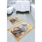 Resmiro Tablotik Beyaz At Desenli Kaymaz Taban Yıkanabilir 2'li Desenli Banyo Paspası (50X60 cm - 60X100 Cm) - Renkli