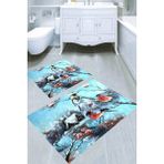 Resmiro Tablotik Kış Kuşları Desenli Kaymaz Taban Yıkanabilir 2'li Desenli Banyo Paspası (50X60 cm - 60X100 Cm) - Renkli
