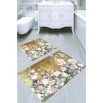 Resmiro Tomurcuk Güller Desenli Kaymaz Taban Yıkanabilir 2'li Desenli Banyo Paspası (50X60 cm - 60X100 Cm) - Renkli