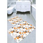 Resmiro Turuncu Sonbahar Yaprakları Desenli Kaymaz Taban Yıkanabilir 2'li Desenli Banyo Paspası (50X60 cm - 60X100 Cm) - Renkli