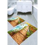Resmiro Üç Boyutlu Tahta Köprü Desenli Kaymaz Taban Yıkanabilir 2'li Desenli Banyo Paspası (50X60 cm - 60X100 Cm) - Renkli
