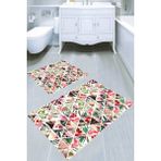 Resmiro Üçgen Yaprak Motifleri Desenli Kaymaz Taban Yıkanabilir 2'li Desenli Banyo Paspası (50X60 cm - 60X100 Cm) - Renkli