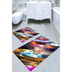 Resmiro Uzay Katmanları Desenli Kaymaz Taban Yıkanabilir 2'li Desenli Banyo Paspası (50X60 cm - 60X100 Cm) - Renkli