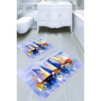 Resmiro Yağlı Boya Gemi Desenli Kaymaz Taban Yıkanabilir 2'li Desenli Banyo Paspası (50X60 cm - 60X100 Cm) - Renkli